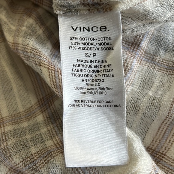 VINCE Plaid Crossover Blouse Long Sleeve Surplice Neck Super Soft Sz S - Picture 12 of 14